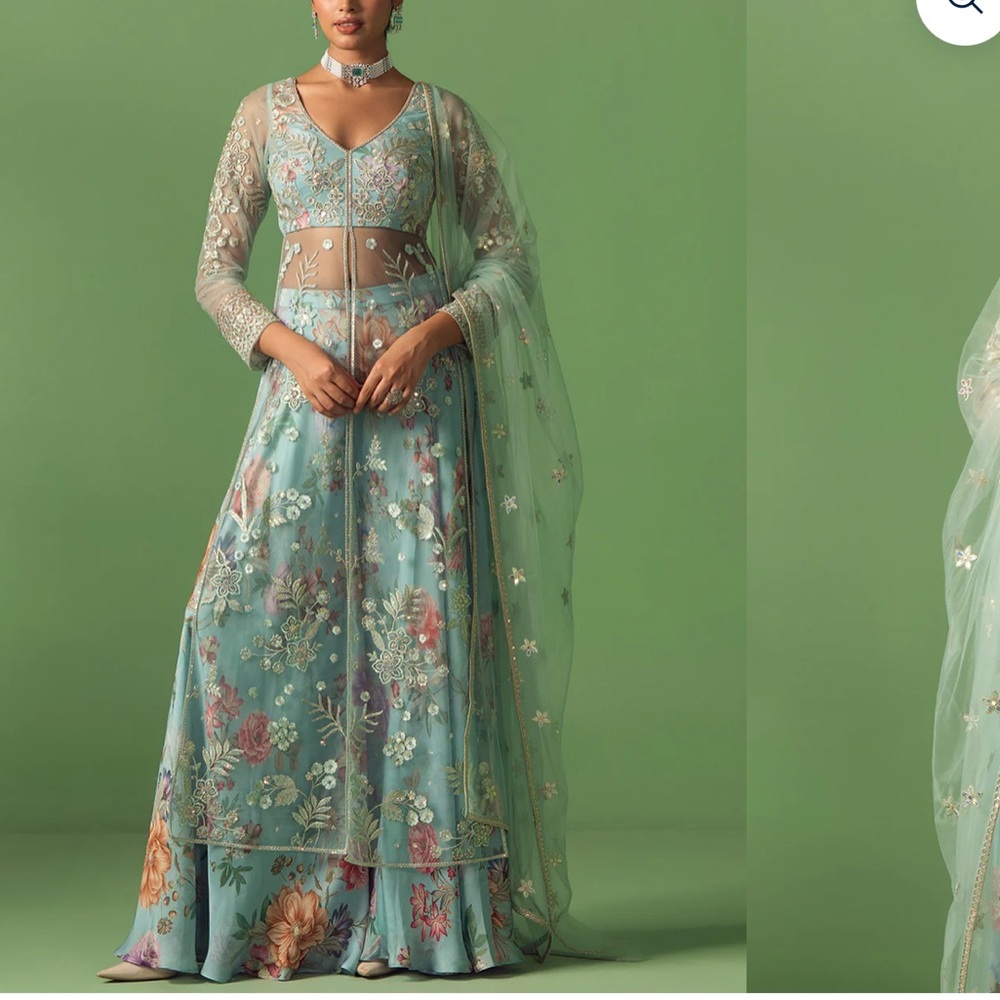 Light Blue Embroidered Net Sharara